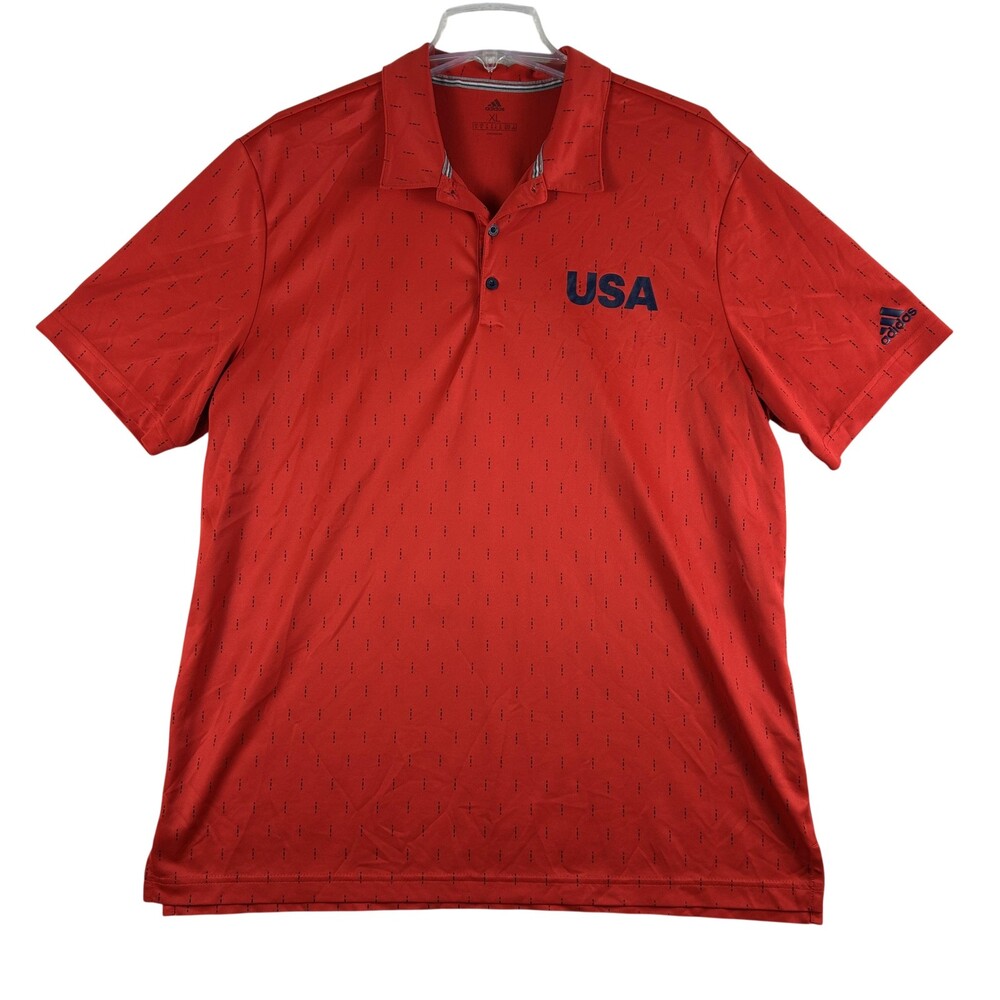 Adidas Polo Shirt Mens XL Red USA Golf Performance Geometric Short Sleeve